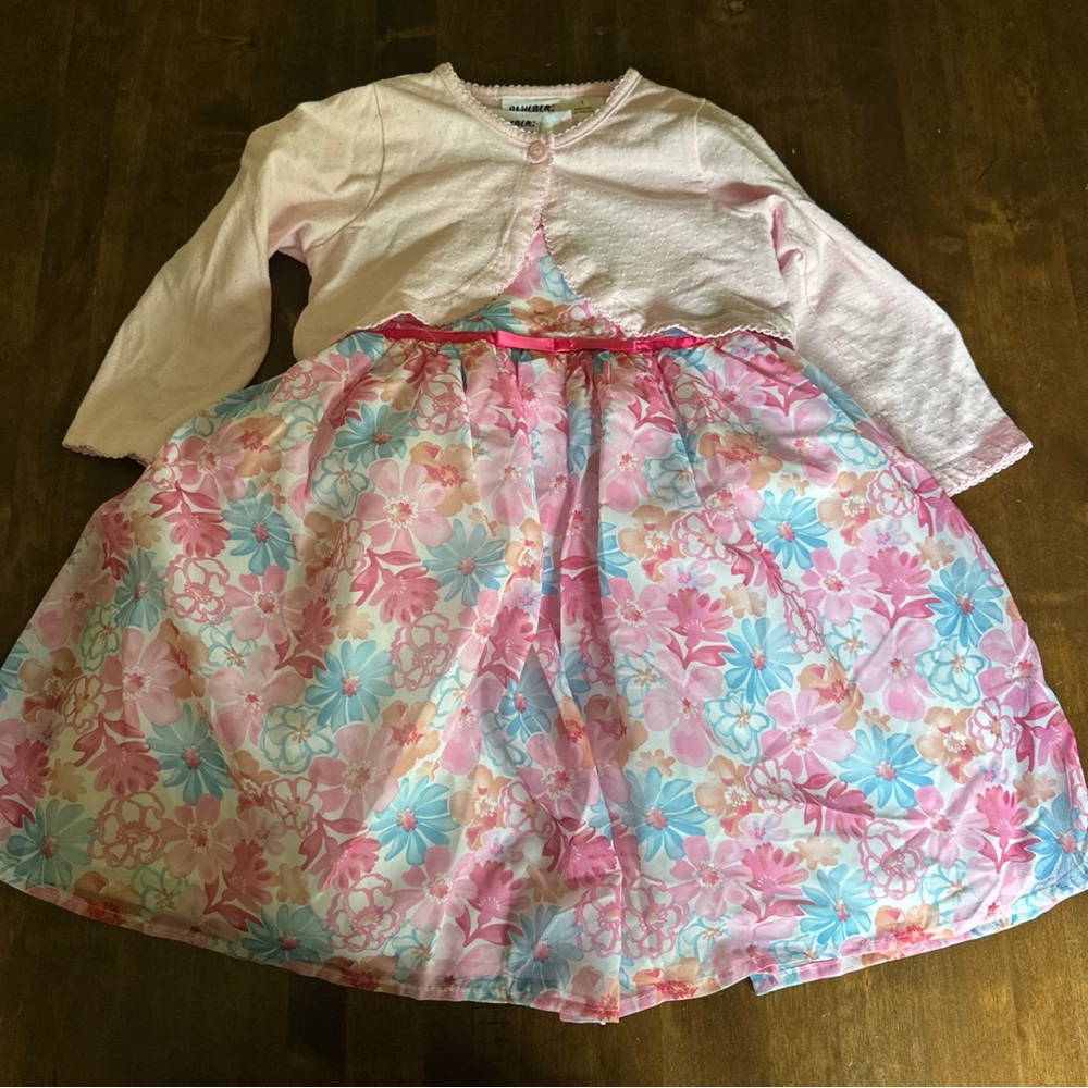 Girls 5T‎ Party Dress Pink Floral Bithday Garden Princess Tea Church School